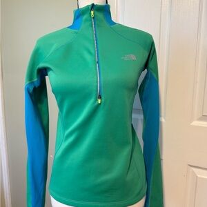 The North Face Green and Blue Quarter-Zip Base Layer Pullover
